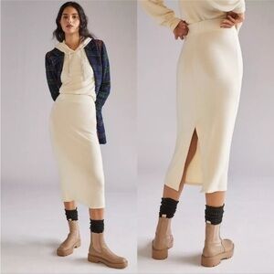 NWT Sundry Anthropologie Knit Pencil Summer Cream Soft & Comfy Skirt 2